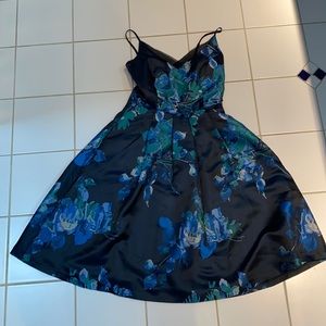 Black with Blue and Green Embroidered Flower Dress